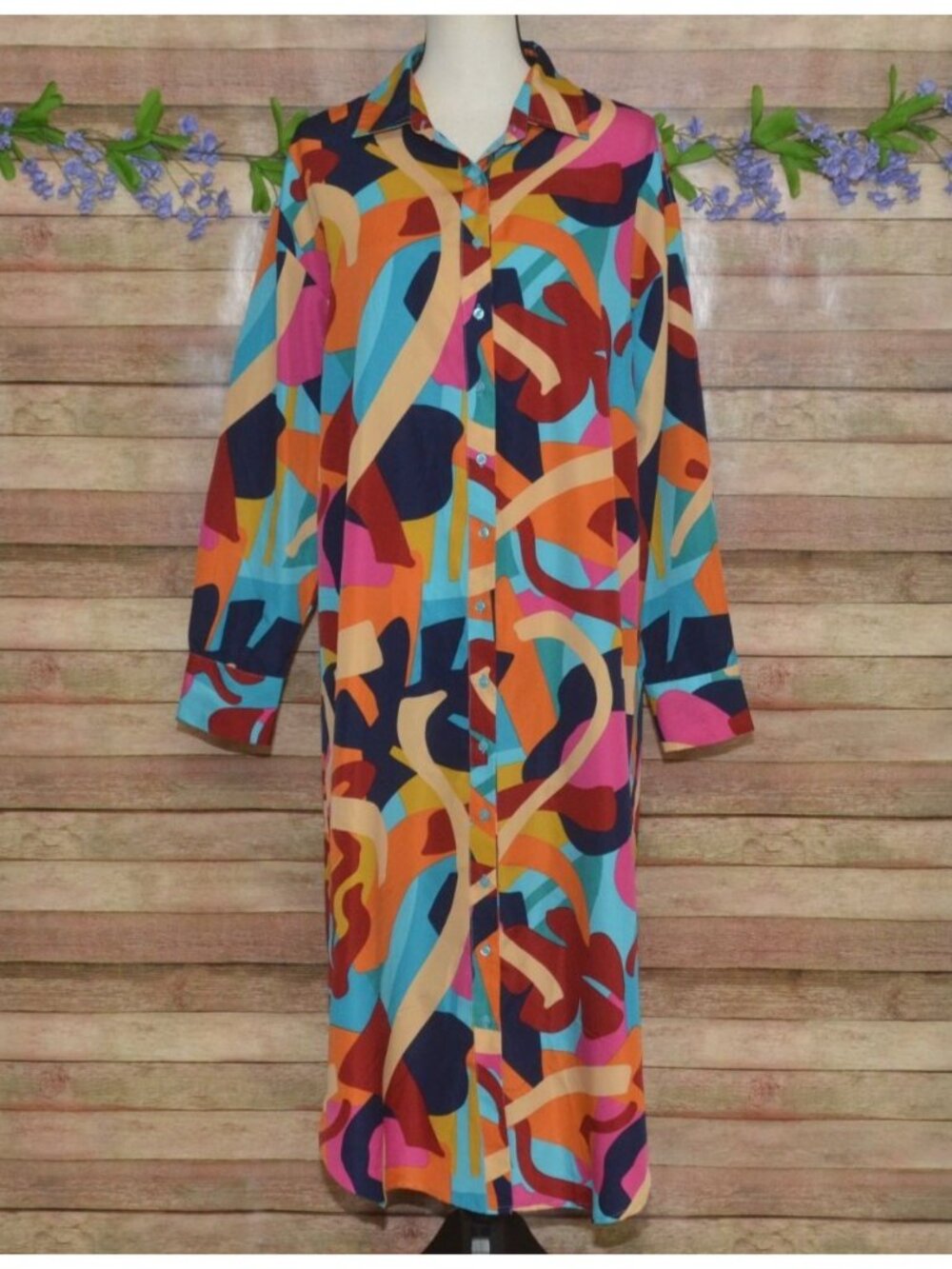 Live 4 Truth Size L Bold Multicolor Abstract Maxi Shirt Dress Retro Art to Wear